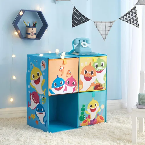Vista 4 de Baby Shark - Cubby plegable de almacenamiento suave con 3 cubos plegables