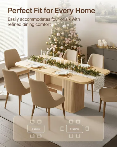 Vista 6 de SUNCOZE Mesas de comedor Mid-Centur para mesa de comedor rectangular de 4/6/8, 70.9 pulgadas con mesa grande y puertas correderas de tambor, mesa