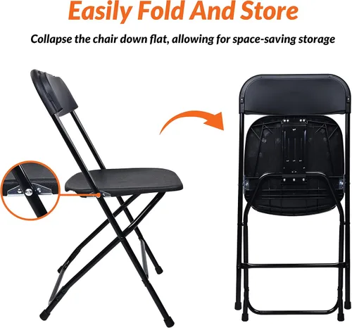 Vista 4 de Elevon - Silla plegable de plástico con capacidad de 500 libras, color negro, paquete de 4