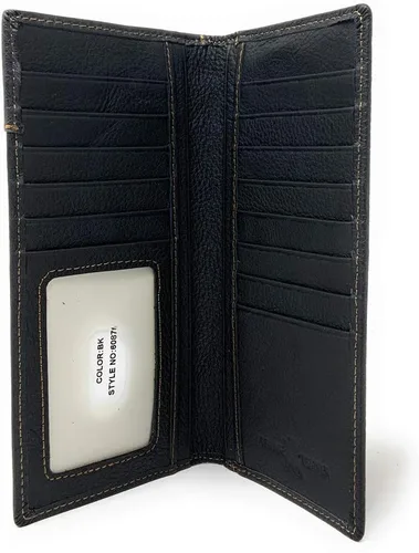 Vista 2 de Billetera plegable de piel de vaca para hombre, piel de vaca cromada, estrella cromada en 2 colores, Negro -, Billetera plegable