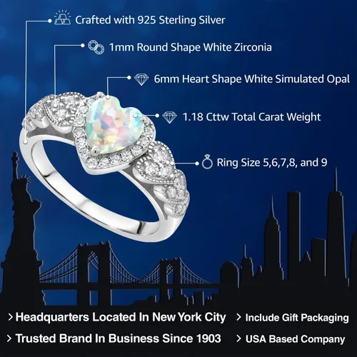 Vista 2 de Gem Stone King Anillo de compromiso de plata de ley 925 con piedra natal y corazón, forma de corazón de 0.236 pulgadas, anillo de compromiso de boda