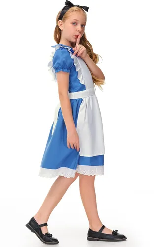 Vista 5 de BesserBay Disfraz de Halloween azul con cuello de Peter Pan y delantal blanco para niñas de 9 a 10 años