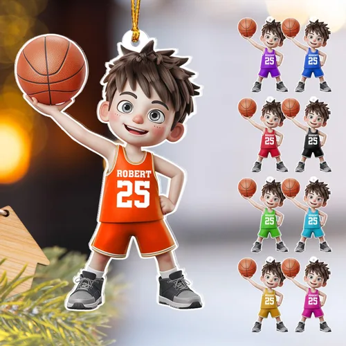 Vista 17 de Adorno Personalizado de Baloncesto 2025 - Adorno de Jugador de Baloncesto - Adornos de Árbol de Navidad de Baloncesto - Regalos de Jugador de Bkb 5