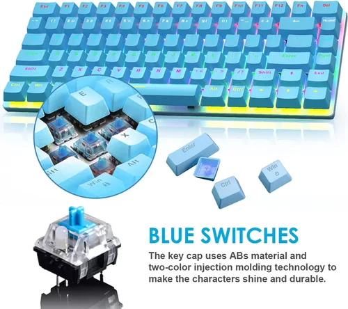 Vista 5 de FELICON AK33 - Teclado mecánico con cable para juegos, retroiluminación LED arco iris, con cable USB, 82 teclas, teclado de computadora