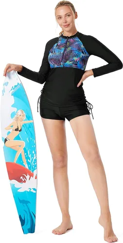Vista 3 de JACK SMITH Traje de baño de 2 piezas para mujer con protección UPF 50+ de manga larga, estampado lateral, ajustable