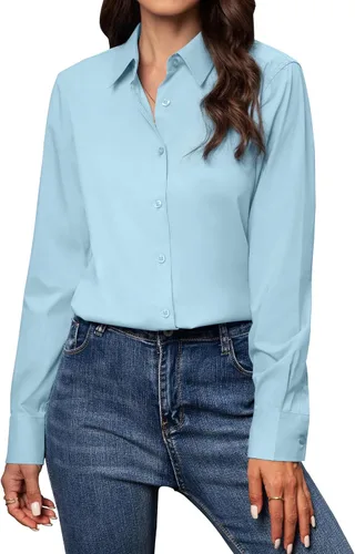 Vista 16 de Camisas con botones para mujer de ajuste clásico, camisa de vestir, camisa de trabajo, de negocios, casual, de manga larga, blusa, tops