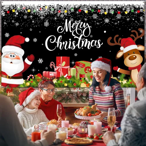 Vista 5 de Irenare Pancarta de Navidad telón de fondo de Papá Noel, reno y Feliz Navidad, cartel interior para Navidad, fiesta de vacaciones, cabina de fotos
