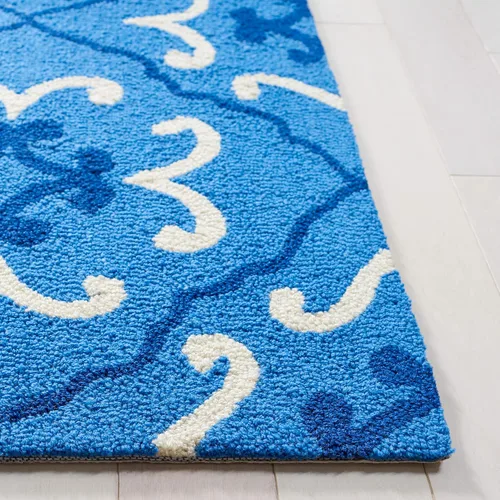 Vista 4 de SAFAVIEH Four Seasons Collection FRS234A - Alfombra de pasillo floral con gancho a mano, 2 pies 3 pulgadas x 8 pies, color azul/marfil