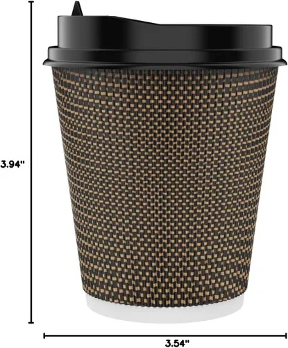 Vista 8 de LITOPAK Paquete de 80 tazas de café de papel de 10 onzas, tazas de café caliente con pared ondulada aislada con tapa y pajitas, tazas de tres capas
