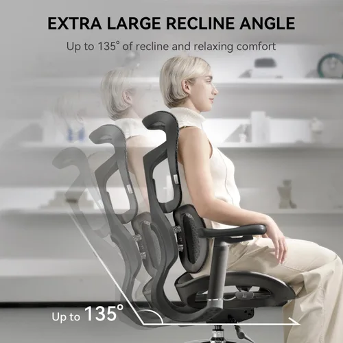 Vista 5 de SIHOO Doro S100 Ergonomic Office Chair - Dual Dynamic Lumbar Support, 4D Coordinated Armrests, 5-Level Adjustable Backrest, Recline Angle 135-degree
