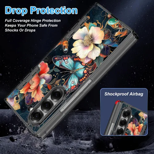 Vista 6 de Hekodonk Funda para Galaxy Z Fold 6, compatible con MagSafe, brilla en la oscuridad, protector de pantalla frontal, soporte, protección de bisagra