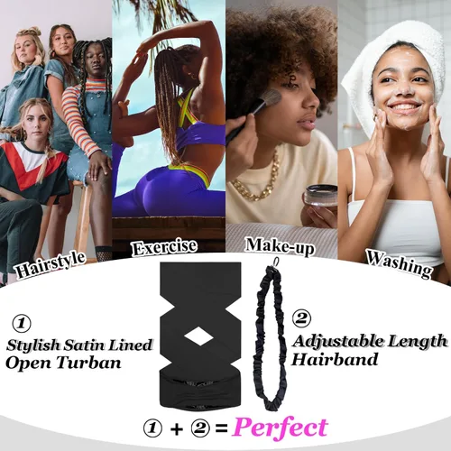 Vista 6 de Elegante turbante abierto con forro de satén para mujer, diademas de entrenamiento unisex antideslizantes deportivas para yoga, para viajes, fitness
