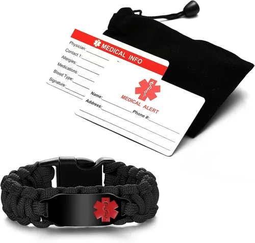 Vista 7 de Pulseras de identificación médica para mujeres y hombres personalizadas, pulseras de alerta médica con grabado personalizado gratuito para mujeres