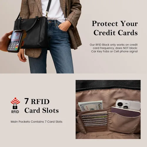 Vista 5 de befen Carteras de cuero genuino suave para mujeres, bolso tote pequeño, carteras, bolsos cruzados con asas superiores, cartera bandolera tipo satchel