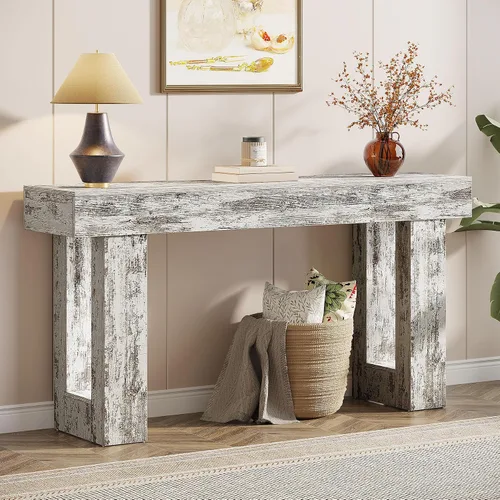 Vista 15 de Tribesigns - Mesa consola de 63 pulgadas de largo, mesa de sofá rectangular de madera detrás del sofá, mesa de entrada estilo granja para entrada