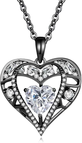 Vista 73 de Collar de cristal de 5 corazones, chapado en oro rosa de 18 quilates, colgante con cadena de plata de ley 925 de 18 + 2 pulgadas, joyería de piedra