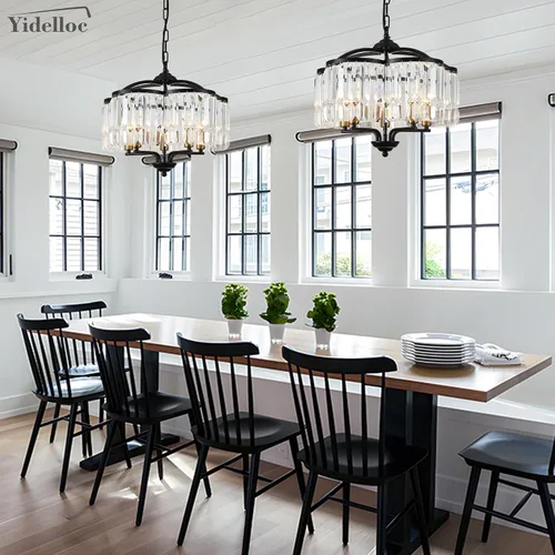Vista 7 de Lámpara de Araña de Cristal Moderna para Comedor - 5 Luces Ajustables Negra Estilo Granja Accesorio de Luz Colgante para Vestíbulo Dormitorio Sala