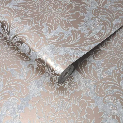 Vista 6 de Papel pintado de oro rosa y gris de Milan Damask