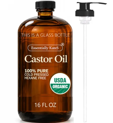 Vista 8 de Essentially KateS Castor Oil 16 Fl Oz (Glass Bottle) - Avocado + Sacha Inchi- A Huge Glass Bottle with a Pump - 100% Pure and Natural, Cold Pressed