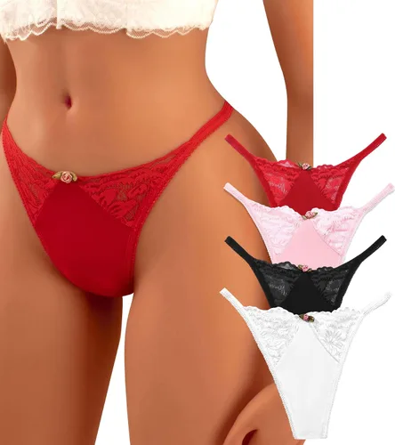Vista 10 de Banamic Tangas con G-string para Mujeres, Ropa Interior Sexy de Encaje Elástica con T-Back Un negro