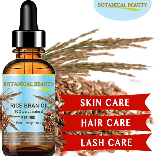 Vista 2 de Botanical Beauty Aceite de salvado de arroz 100% puro y natural refinado sin diluir prensado en frío aceite portador para cara, piel, cuerpo