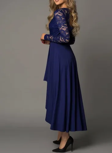 Vista 3 de Elegante vestido de noche de cóctel asimétrico alto y bajo de moda para mujer