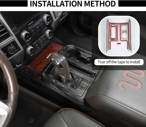 Vista 3 de Voodonala Cubierta de panel de consola de engranajes estilo madera negra para Ford F150 2015-2020 (madera negra, 1 unidad, ABS)