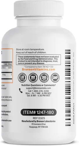 Vista 7 de Bronson Vitamina K2 (MK7) con D3 Dosis Más Baja 45mcg Vitamina K2 y 1000 UI Vitamina D3 Fácil de Tragar Mantenimiento Diario Fórmula 2 en 1 Sin OGM