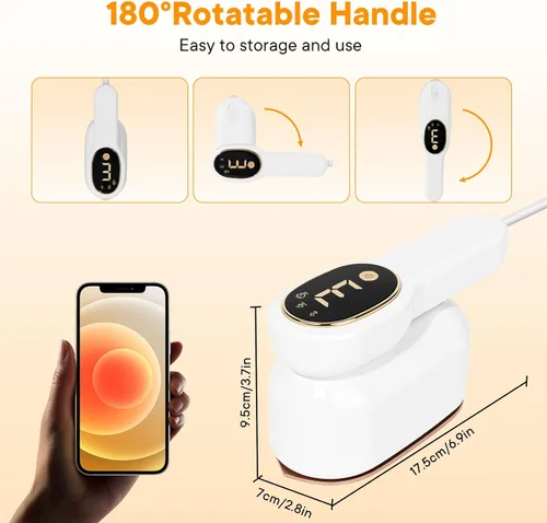 Vista 3 de Vaporizador Inteligente de Viaje para Ropa, Vaporizador de Vapor Portátil Manual Mini de Viaje de 1200W Todo en Uno Plancha con Pantalla LCD, 3