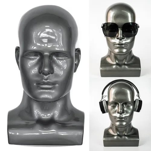 Vista 13 de FanLin Cabeza de maniquí masculino profesional para exhibir pelucas, sombreros, máscara de auriculares, gafas de sol, joyería y soporte de Azul