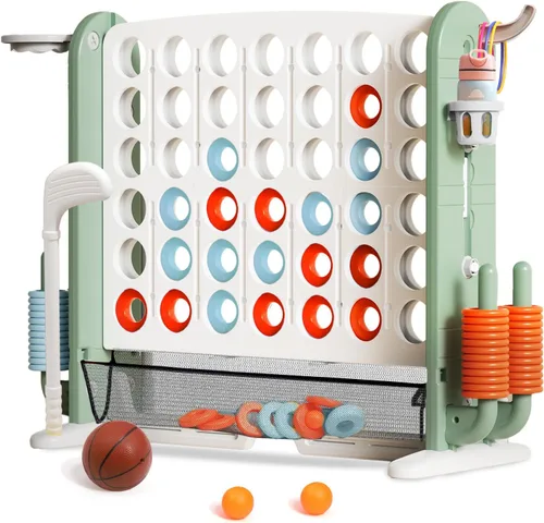 Vista 11 de Juego Gigante de Conectar 4 en Fila con Tela de Malla Altura Ajustable Set de Juego de Patio Jumbo 4-en-1 de 4-para-Anotar con Baloncesto, Golf