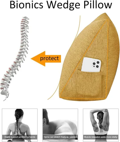 Vista 4 de VERCART Almohada triangular de cuña para cama, respaldo de apoyo, cojín de lectura para lumbar y sentarse, almohadas decorativas para silla