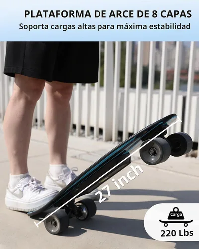 Vista 5 de EBOSSOM Monopatín Eléctrico con Motor de 350W, Eboard de 27" con Control Remoto, 4 Modos Máx 10Mph, Plataforma de 8 Capas, Monopatines Eléctricos