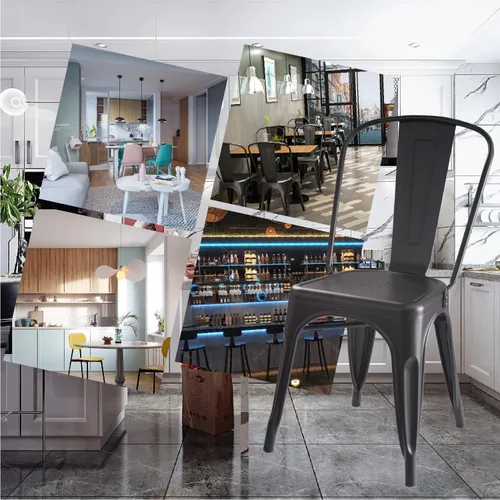 Vista 6 de V&LX Sillas de metal de 33 pulgadas, sillas de comedor de cocina estilo envejecido, sillas laterales apilables con respaldo, juego de 4, color negro