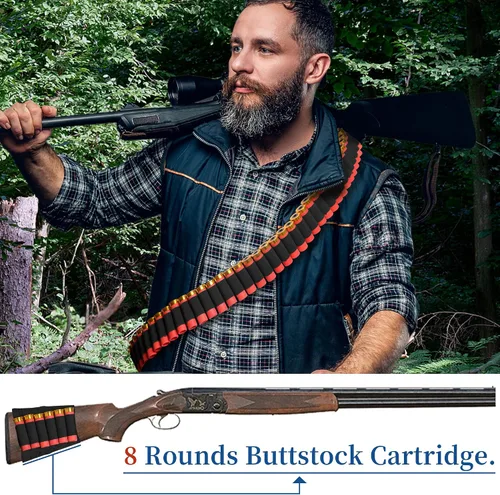Vista 2 de Shotgun Shell Bandolier 60 Rounds + 8 Rounds Side Saddle Shell Card Holder for Buttstock, Adjustable Length Shoulder Starp Sling for 12 or 20 Gauge