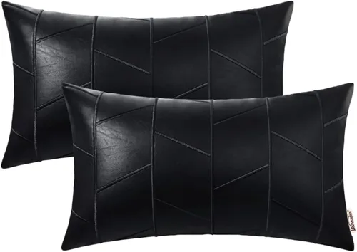 Vista 30 de BRAWARM Fundas de almohada de cuero 16 X 16 pulgadas, paquete de 2 fundas de almohada de cuero sintético negro, fundas de almohada decorativas