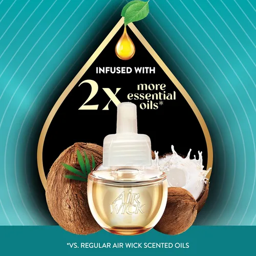 Vista 3 de Air Wick Aceite Perfumado - Recarga Vibrante Isla Coco y Arenas Cálidas 5 unidades.