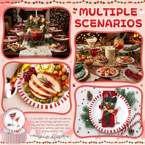 Vista 5 de Shellwei 100 Piezas Platos de Papel de Navidad de 7 Pulgadas Platos de Fiesta de Navidad a Granel Desechables para Suministros de Fiesta Navideña