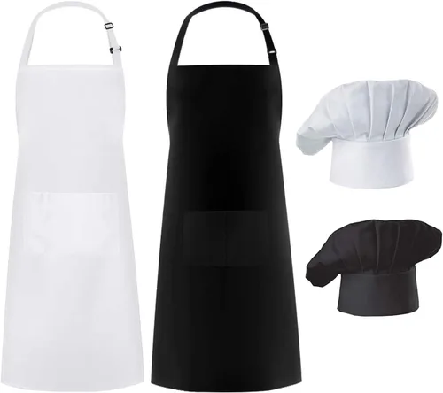 Vista 2 de Hyzrz Juego de 2 delantales de chef, delantales de cocina ajustables, resistentes a las gotas de agua, para cocinar, para mujeres, hombres, regalo