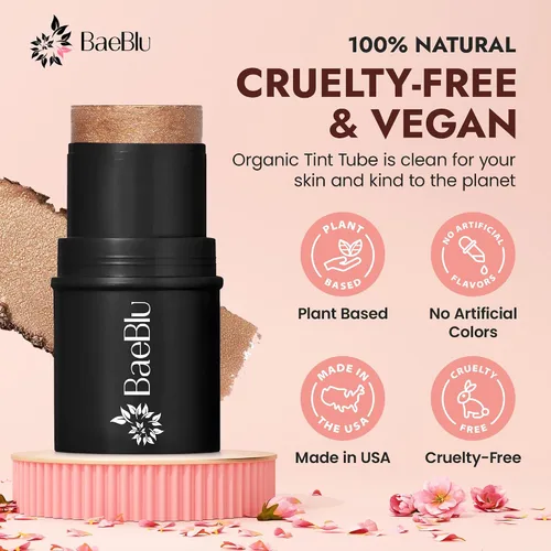 Vista 2 de BaeBlu Tinte orgánico para mejillas, 100% natural, vegano, sin gluten, crema bronceadora en barra, fabricado en Estados Unidos, puesta de sol