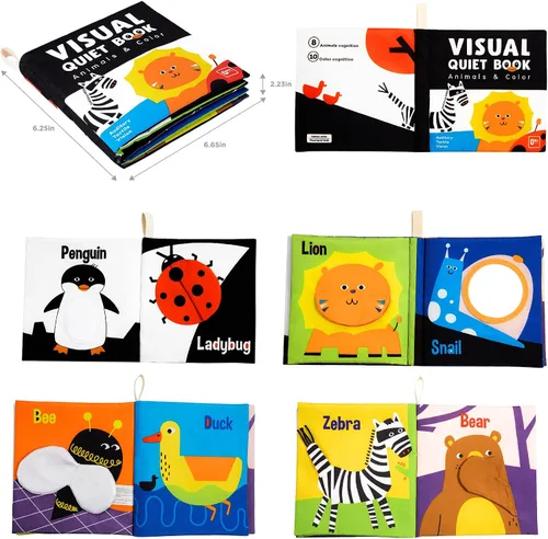 Vista 8 de beiens - Libros suaves para bebés, en blanco y negro, alto contraste, tela no tóxica, tacto y sensación de tela arrugada, juguetes de estimulación