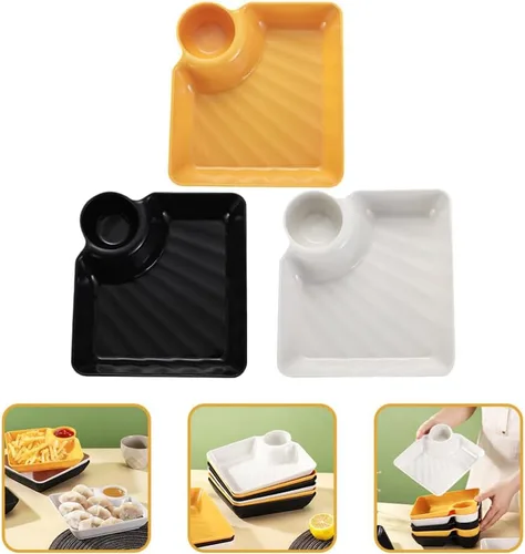 Vista 5 de Housoutil Bandeja cuadrada para papas fritas con asas resistentes para aperitivos decorativos para servir alimentos