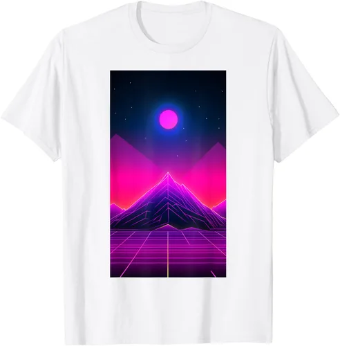 Vista 18 de Retrowave Mountain 80s Vaporwave Synthwave T-Shirt Negro