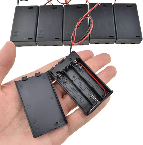 Vista 9 de HAHIYO Paquete de soporte de batería AA de 1.5 V con cubierta resistente de alambre, resortes flexibles, interruptor integrado, baterías, caja