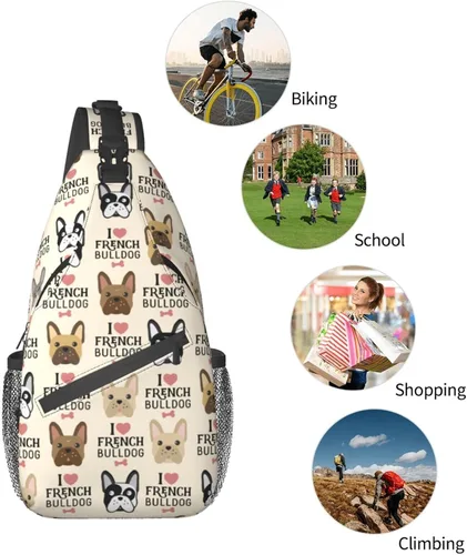 Vista 7 de Retro Skulls Crossbody Sling Mochila Hombro Pecho Urben Sling Bag Travel Senderismo Bolsa de pecho Mochila Mochila para mujeres y hombres, Bulldog