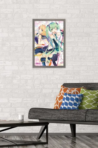 Vista 2 de Trends International Hatsune Miku - Póster de pared dúo, 22.4 pulgadas de largo x 14.7 W, versión enmarcada en madera de granero Versión enmarcada