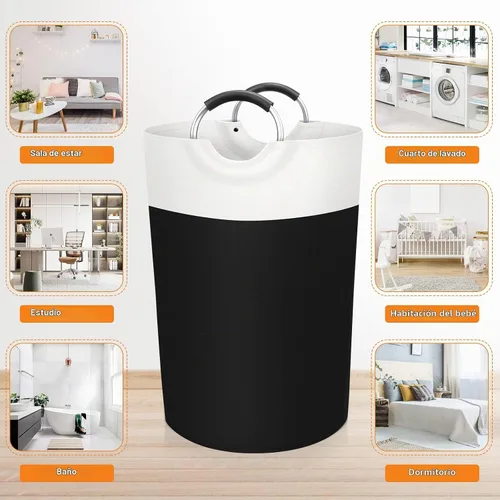 Vista 7 de BlissTotes - Canasta de lavandería de 75 litros, cesta de ropa independiente, cesta de ropa sucia plegable, tela impermeable con asas de aluminio