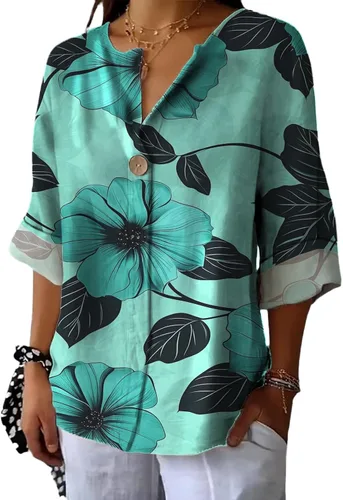 Vista 10 de domirica Camisas de manga corta con cuello en V para mujer, blusas elegantes con estampado floral y ajuste holgado, blusas básicas y cómodas