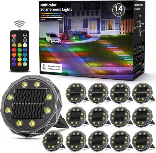 Vista 9 de Luces solares que cambian de color con control remoto, paquete de 10 luces
