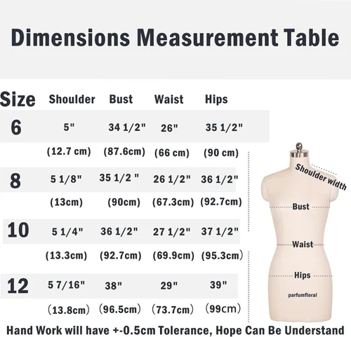 Vista 3 de Maniquí de costura femenino con brazos, talla 6, forma de vestido profesional para exhibición y diseño a medida, torso ajustable en altura con base